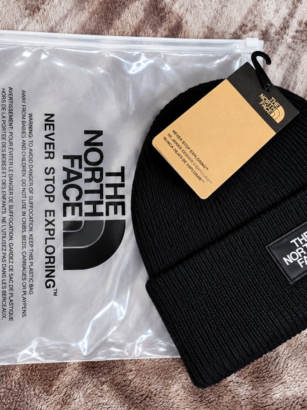 The North Face Black Ribbed Cuffed Beanie with Logo Patch